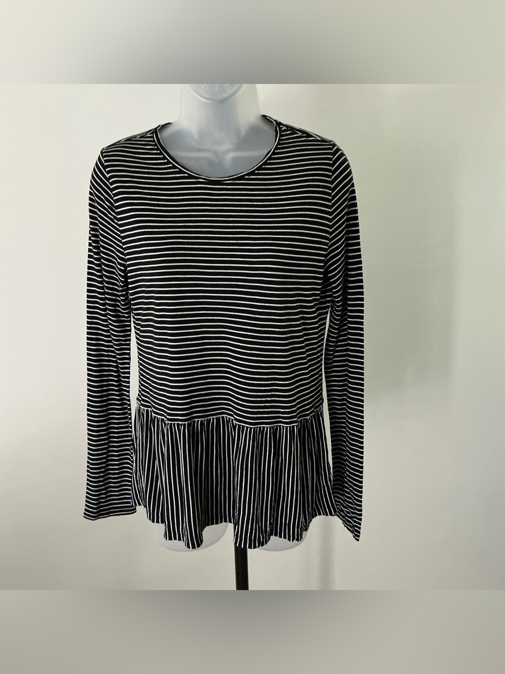 Old Navy Ladies Black & White Striped Peplum Top – S/P